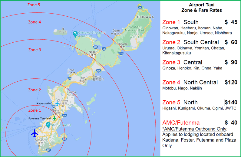 MCCS Okinawa Motor Transportation Zone areas and pricing